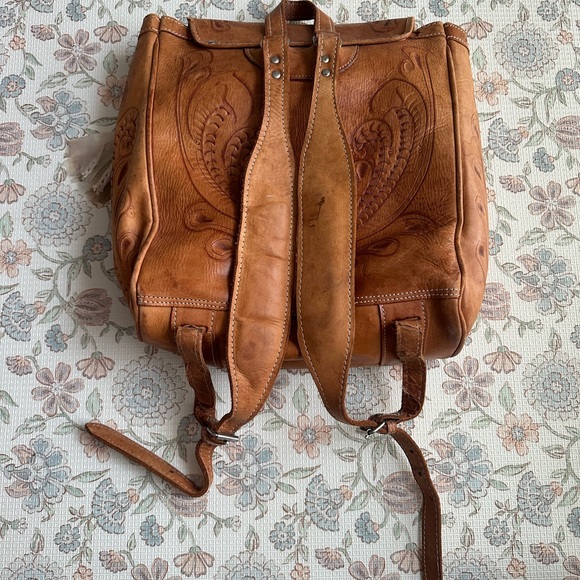 Brown Tooled Leather Backpack - Picture 2 of 7